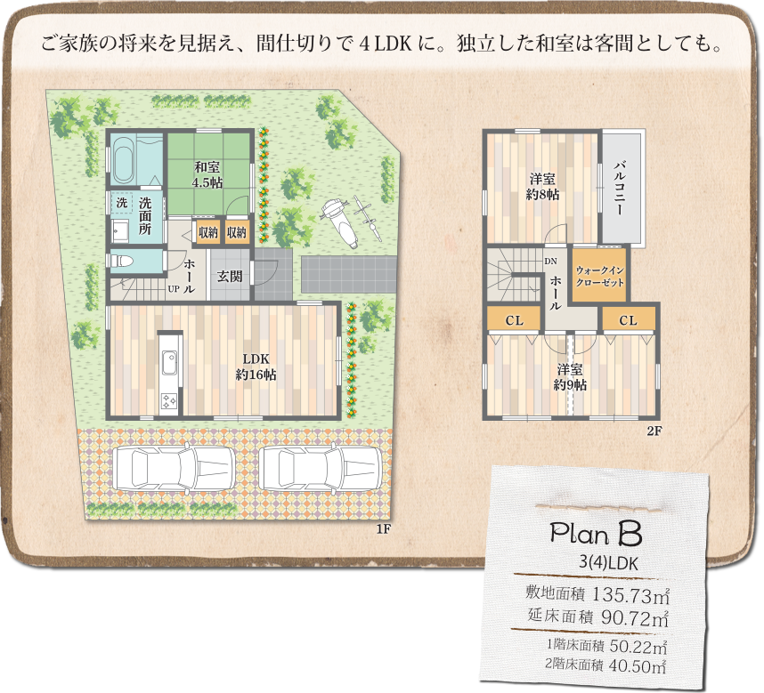 planB ご家族の将来を見据え、間仕切りで４LDKに。独立した和室は客間としても。