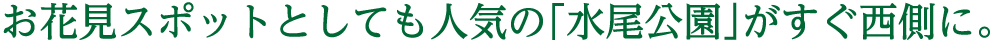 お花見スポットとしても人気の「水尾公園」がすぐ西側に。